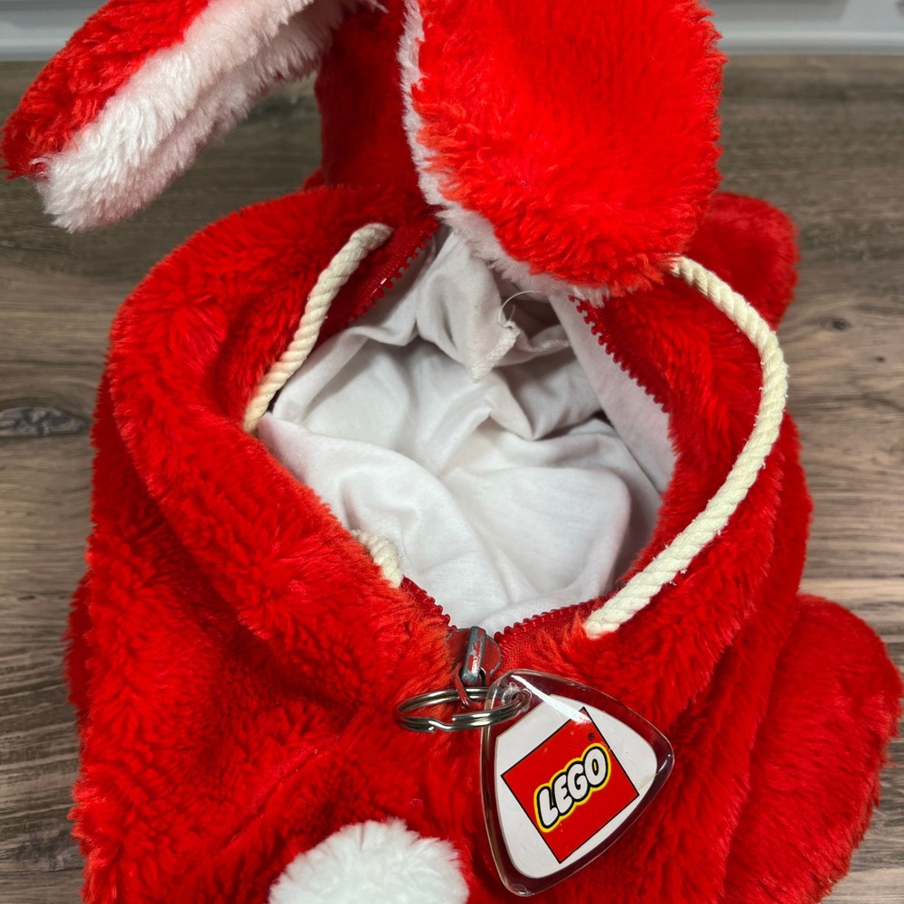 Vintage 1984 LEGO Duplo Red Plush Fuzzy Bunny Storage Bag Logo Keychain - Picture 4 of 10